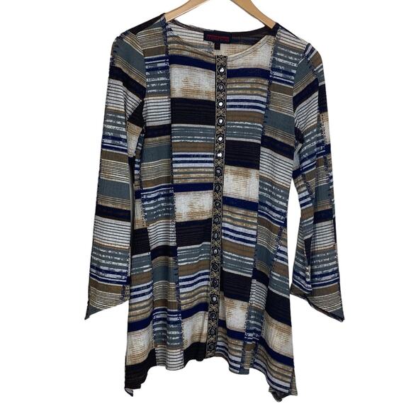 Mishca Women's Neutral Tones Tunic Length Bead Detail Top Size Small - Picture 1 of 8